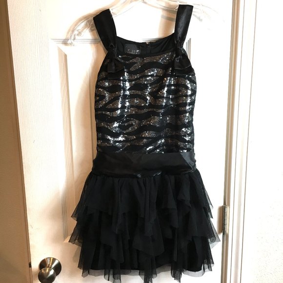 Biscotti Roaring 20's Style Blk Sequin & Satin Girls Party Dress Sz 12 - Picture 1 of 10